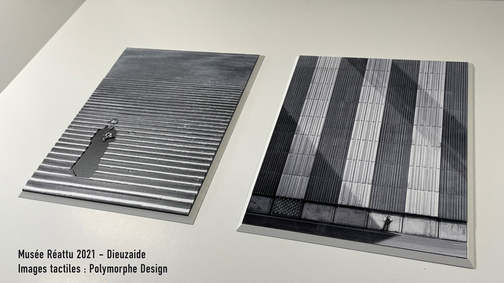 Images visiotactiles des 2 photographies de Dieuzaide : L'escalier de Grone 1956, et  Autoportrait 1960. 